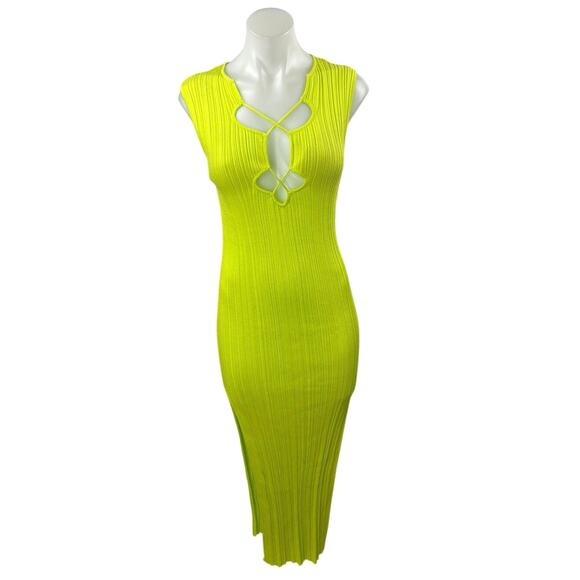 NEW Zara Women's Neon Green Sleeveless Cutout Slit Midi Bodycon Tank Dress S - Picture 1 of 5